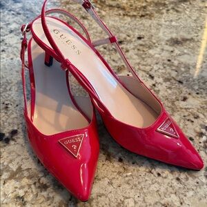 Guess Glossy Red Slingback Heels